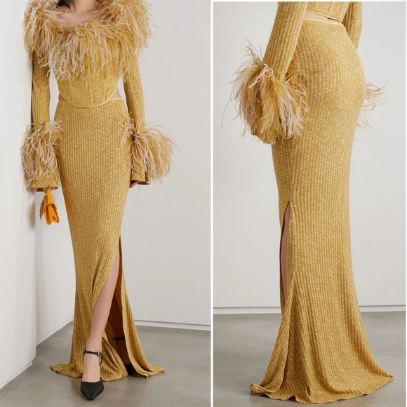 16Arlington Dresses & Skirts - NWT 16Arlington Nasu Leather-trimmed Ribbed-knit Maxi Skirt Pastel yellow $580